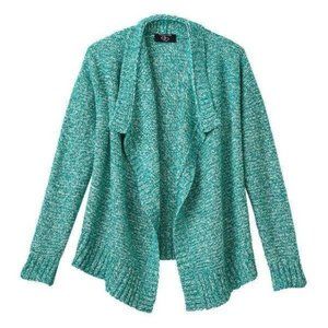 Girls Cardigan Sweater 2XL Teal Blue Marled Its Our Time Long Sleeve Open Draped